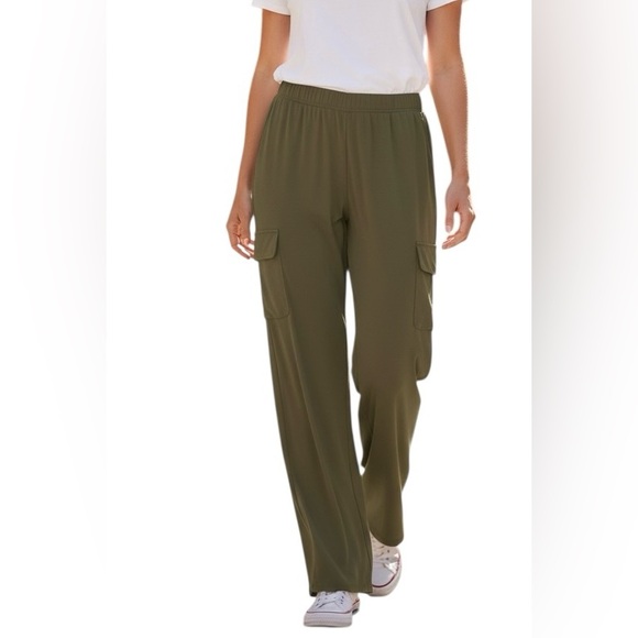 Lisa Rinna Collection Pants - Lisa Rinna Pull-On Wide Leg Cargo Pants Women Small Green Comfy Lounge Lagenlook